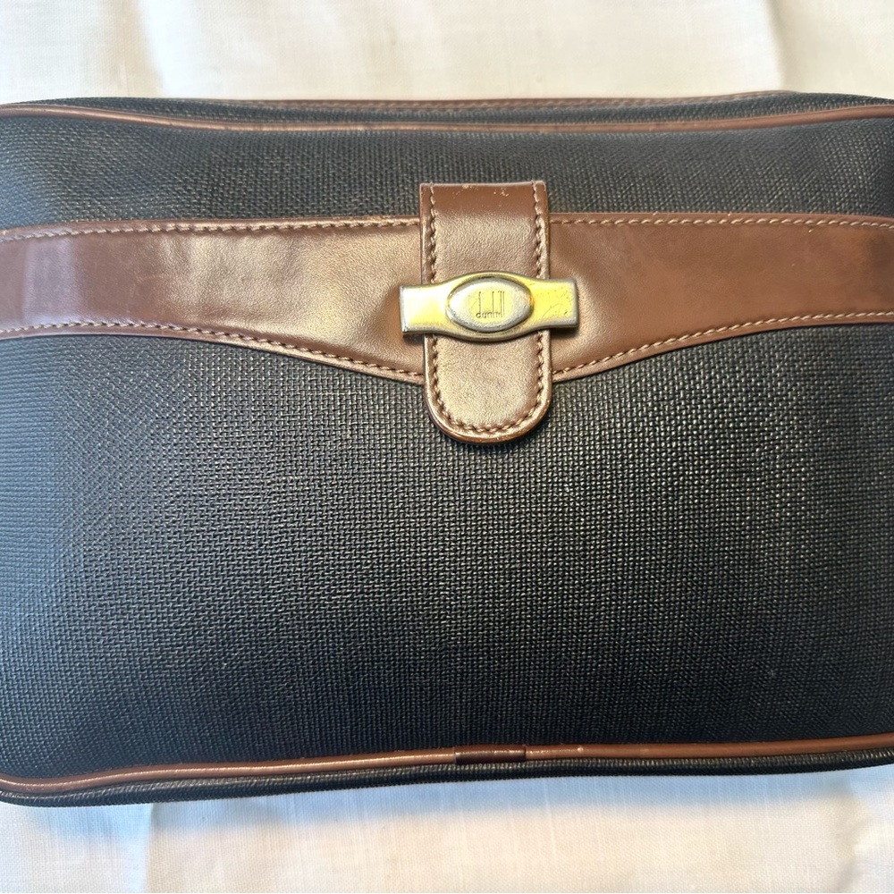Men’s Dunhill Wristlet Pouch / Toiletry Bag. Elegant Black and Brown Leather.